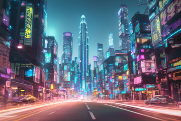 Fototapeta na wymiar Neon light city Generative AI