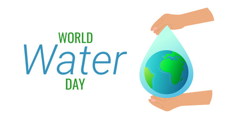 World Water Day poster planet and drop. The concept of the holiday. Banner and poster design. Vector flat illustration...