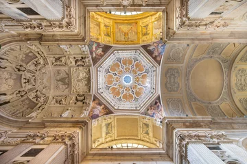 Poster GENOVA, ITALY - MARCH 7, 2023: The ceiling and cupola of church Chiesa di san Pietro in Banchi with the four Evangelist by Paolo Gerolamo Piola (end of 17. cent). © Renáta Sedmáková