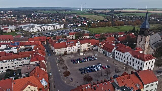 Aerial view of Marktplatz of Haldensleben , Germany
