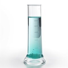 Lab glassware with blue liquid isolated on white. Laboratory glass test tube. Generative AI