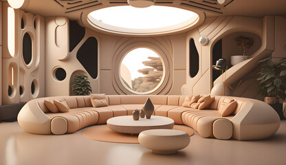 Sunken living room design, generative ai