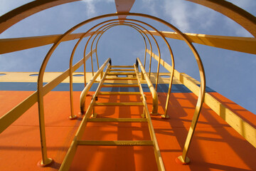 View of the funnel of a merchant ship at sea