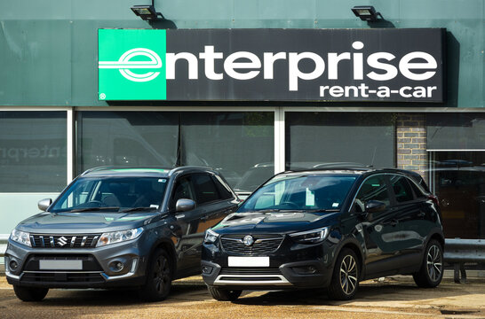 Enterprise Car Rental Agency with cars parked outside - March 24, 2023, Cambridge, UK