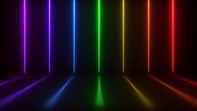 3d render neon glowing colorful vintage stripes abstract background looping animation 4k footage