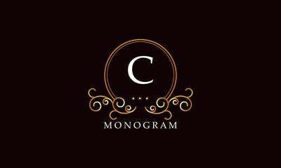 Luxury vector initial letter C monogram. Vintage logo, retro sign, company brand.
