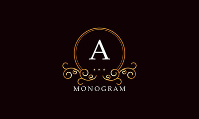 Luxury vector initial letter A monogram. Vintage logo, retro sign, company brand.