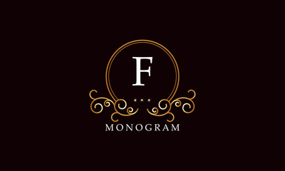Luxury vector initial letter F monogram. Vintage logo, retro sign, company brand.