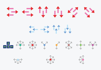Icon of an arrow in all directions, a symbol of universality (versatility). Pictogram for web or marketplace, clothing category. Isolated vector illustration on a white background.