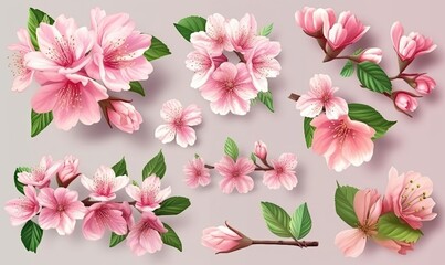 Spring sakura cherry blooming flowers bouquet, generative AI