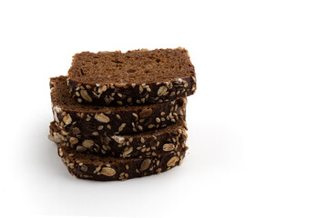 slices of rye bread on white background, side view