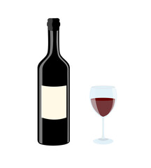 Vector illustration of a bottle and glass of red wine