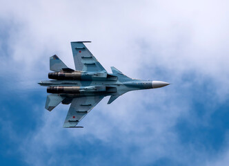Moscow Russia Zhukovsky Airfield 25 July 2021: aerobatic Su-30 perfoming demonstration flight of...