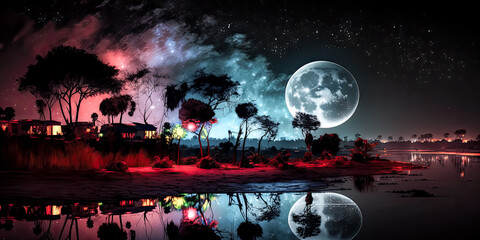 Obraz premium A captivating night sky is illuminated with stars and a crescent moon, creating a scenic view - generative ai.