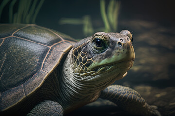 Cute portrait of turtle in zoo. Ai generated.