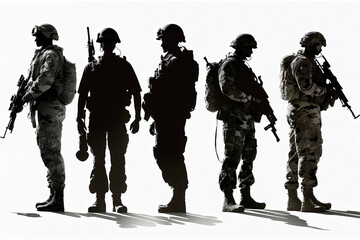 Naklejka premium Silhouette of soldiers. AI generated