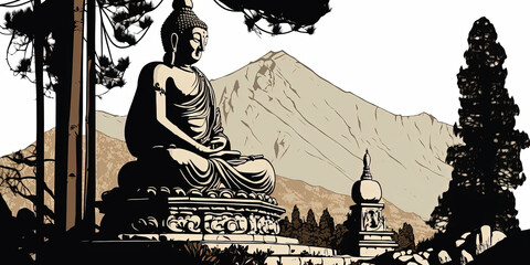 Himalaya landscape, drawing. Ai generated