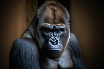 Fototapeta na wymiar Portrait of gorilla in zoo. Ai generated. 