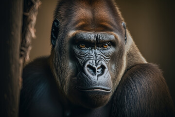 Obraz premium Portrait of gorilla in zoo. Ai generated. 