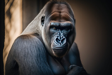 Fototapeta na wymiar Portrait of gorilla in zoo. Ai generated. 