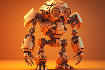 Robot on orange background. Ai generated. 