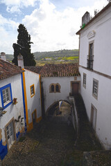 Street with Steps and Arch in an Old Town Óbidos, Portugal