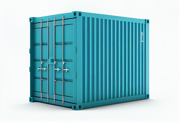 Blue cargo container isolated on white background. Generative Ai. - obrazy, fototapety, plakaty
