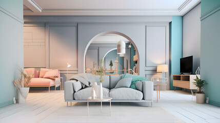 Modern contemporary living room with pastel colors Generative Art