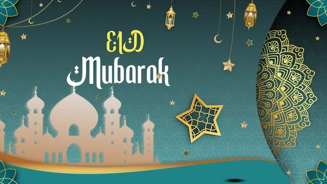 Happy Eid Mubarak greeting with motion design animation. Beautiful design Eid greeting animation for your friends and family. 