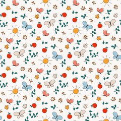 seamless pattern small print with colorful doodle nature elements