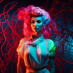 Fototapeta premium portrait of a beautiful woman with pink hair, AI generated