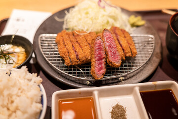 Japanese deep fried medium rare wagyu cutlet, TONKATSU
