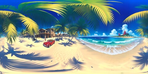 Fototapeta na wymiar Photo of a stunning tropical beach with swaying palm trees