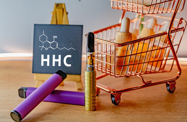 HHC distillate cartridge Vape Hexahydrocannabinol a psychoactive half synthetic cannabinoid and CBD...