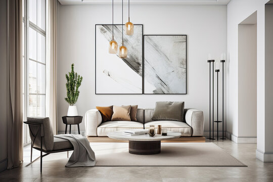 Modern Living Room Virtual Background for Zoom - Generative AI

