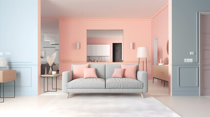 Modern contemporary living room with pastel colors Generative Art
