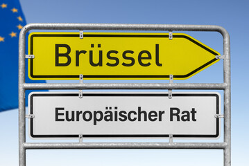 Europäischer Rat, Brüssel, Wegweiser, (Symbolbild)