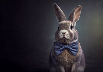 Obraz na płótnie Canvas Rabbit with bow tie, tie on an abstract background. AI generated