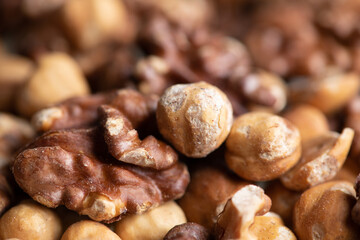 Macro view on a pile of mixed nuts