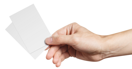 Hand holding two blank cards or tickets/flyers, cut out