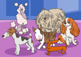 cartoon purebred dogs and puppies comic characters group