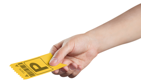 Hand holding parking ticket, cut out