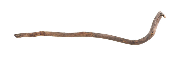 curved wooden stick,ancient shepherd crook isolated on white background
