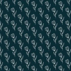 Fototapeta na wymiar Seamless vector pattern with white hand drawn flowers. Doodle cute drawing for textile, clothes, wrapping paper, girls and women design