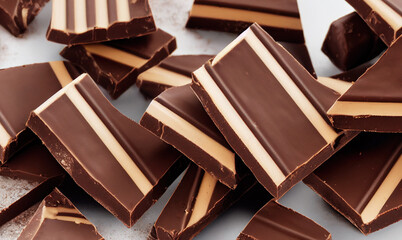 A lot of chocolate  on flat. Handmade Sweets milk chocolate background