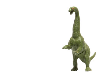 A long necked plastic dinosaur standing on two legs.