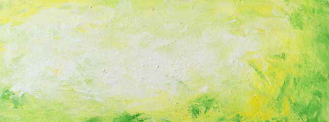 Abstrakcyjne, białe, żółte, zielone tło malowane pędzlem - obrazy, fototapety, plakaty