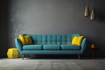 Colorful large sofa in a minimalist interior