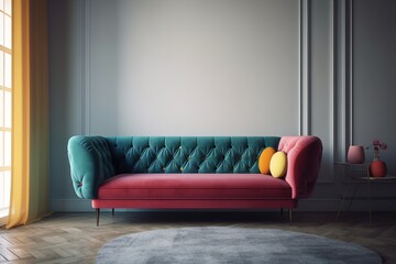 Colorful large couch in a minimalist interior