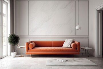 Colorful large couch in a minimalist interior